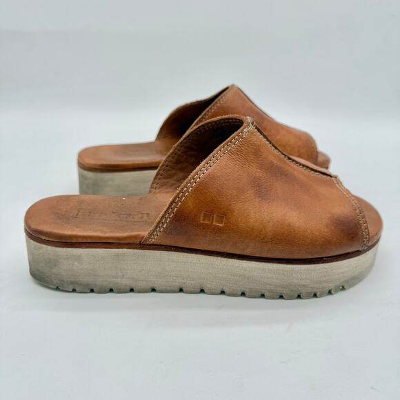 Bed:Stu Fairlee II Women's Leather Tan Beige Platform Slide Sandal Size 10 - Picture 4 of 8